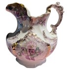 Antique Chamber Ceramic Pitcher Pottery Floral Roses Gold Sponge Vase Gift Girly