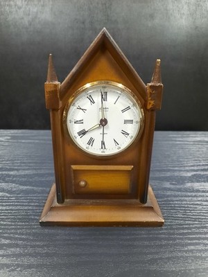 Vintage Linden Black Forest Steeple Clock West Germany Mechanical Alarm Wood 6''