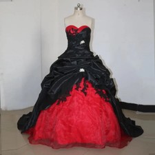 Gothic Black Red Wedding Dress Off Shoulder Layered Ruffles Vintage Bridal Gowns