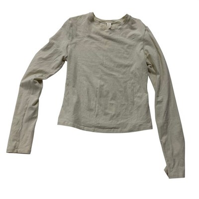 Skims Fits Everybody Long Sleeve T-Shirt Bone Cream Crew Neck Thumbhole Small