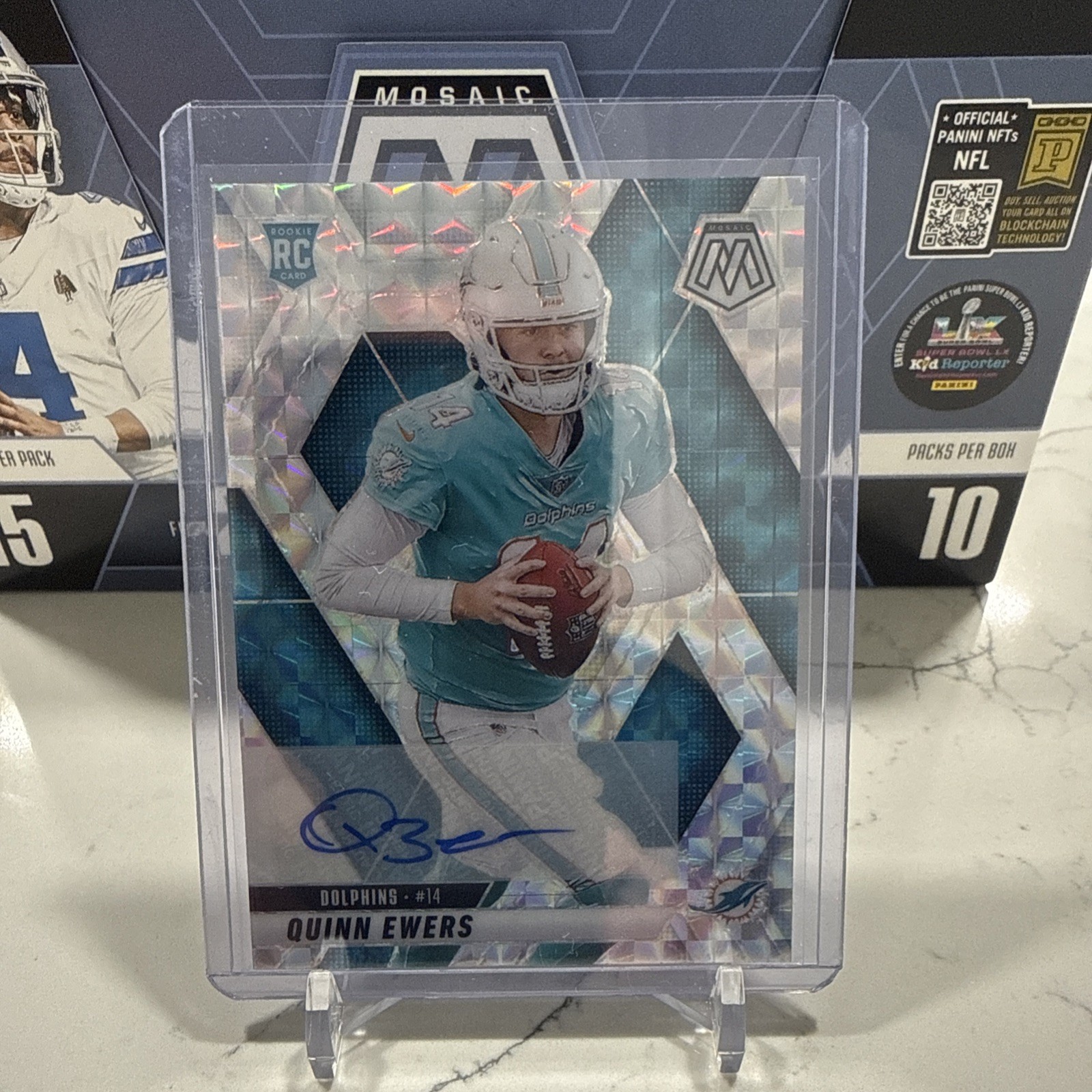 Quinn Ewers 2025 Panini Mosaic #308 Silver Mosaic Prizm Rookie Auto RC