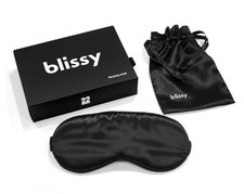 BLISSY Black 100 Mulberry Silk Sleep Mask Eye Mask Anti Aging Blackout NIB NEW