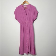 LOFT Gauze Midi Shirt Dress in Pink Cotton XS