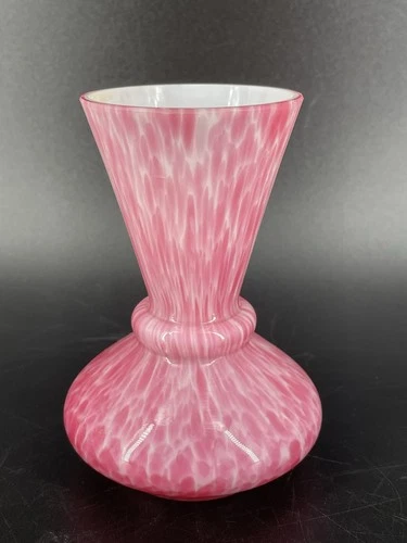 Vintage Fenton Pink & White Cased Glass Blown Vase Small