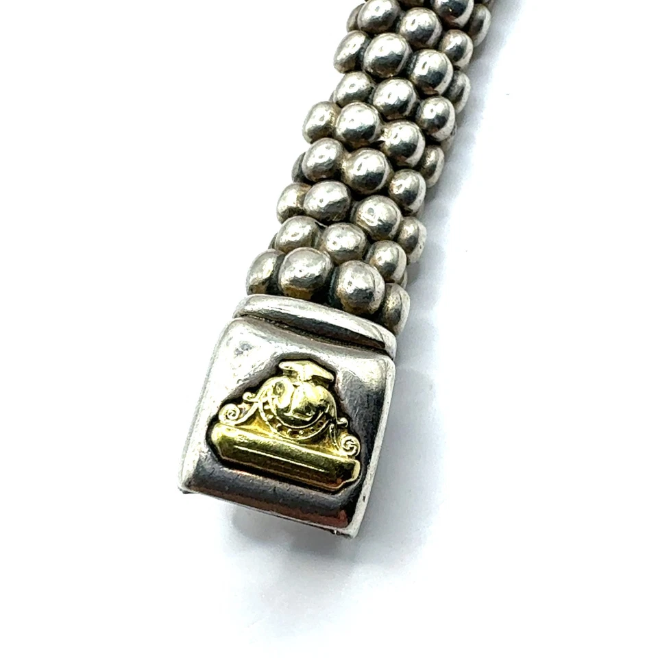 Браслет из золота 925 пробы и 18 карат с тремя бриллиантами Lagos Caviar Three Station — 7,5 дюйма - Изображение 4 из 4