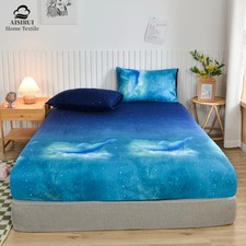 New Printing Fitted Bed Sheet King Queen Mattress Cover Protector Pad Bed Cover