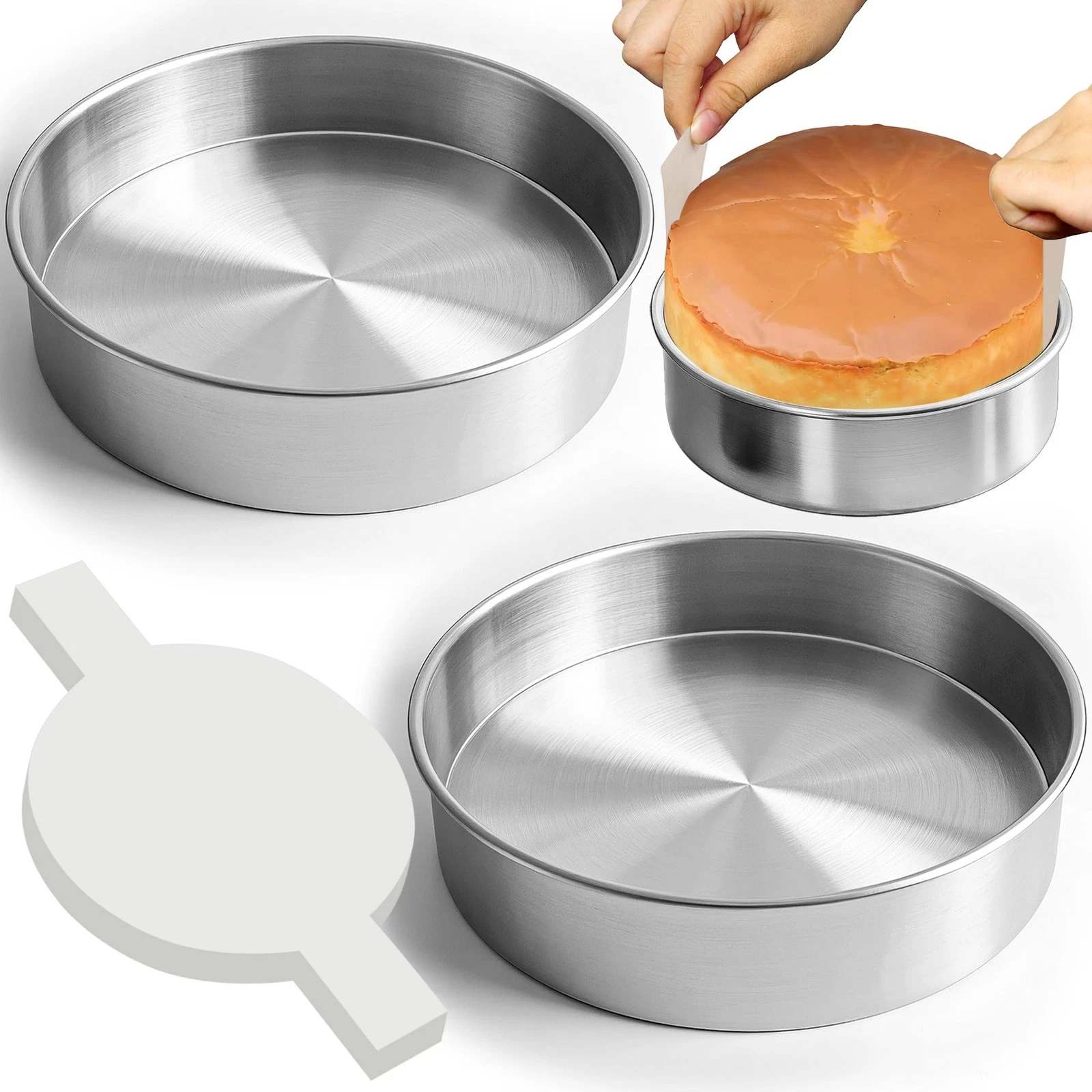 Fcgbdbz 9 Inch Cake Pans Set of 2 with 100 Pieces Parchment 9 inch, Silver