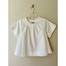 Saks Fifth Avenue Sz S June Puff Sleeve Flare Crop Top Linen Blend Blouse