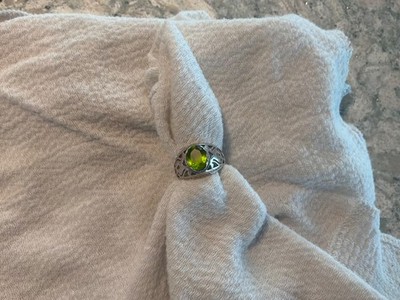 Vintage Herrenring keltischer Stil 925 Sterling Silber Kissenschliff grüner Turmalin
