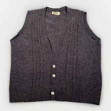 Vintage Grandpa Sweater Vest Mens Large Gray Cable Knit Cardigan USA Made Button