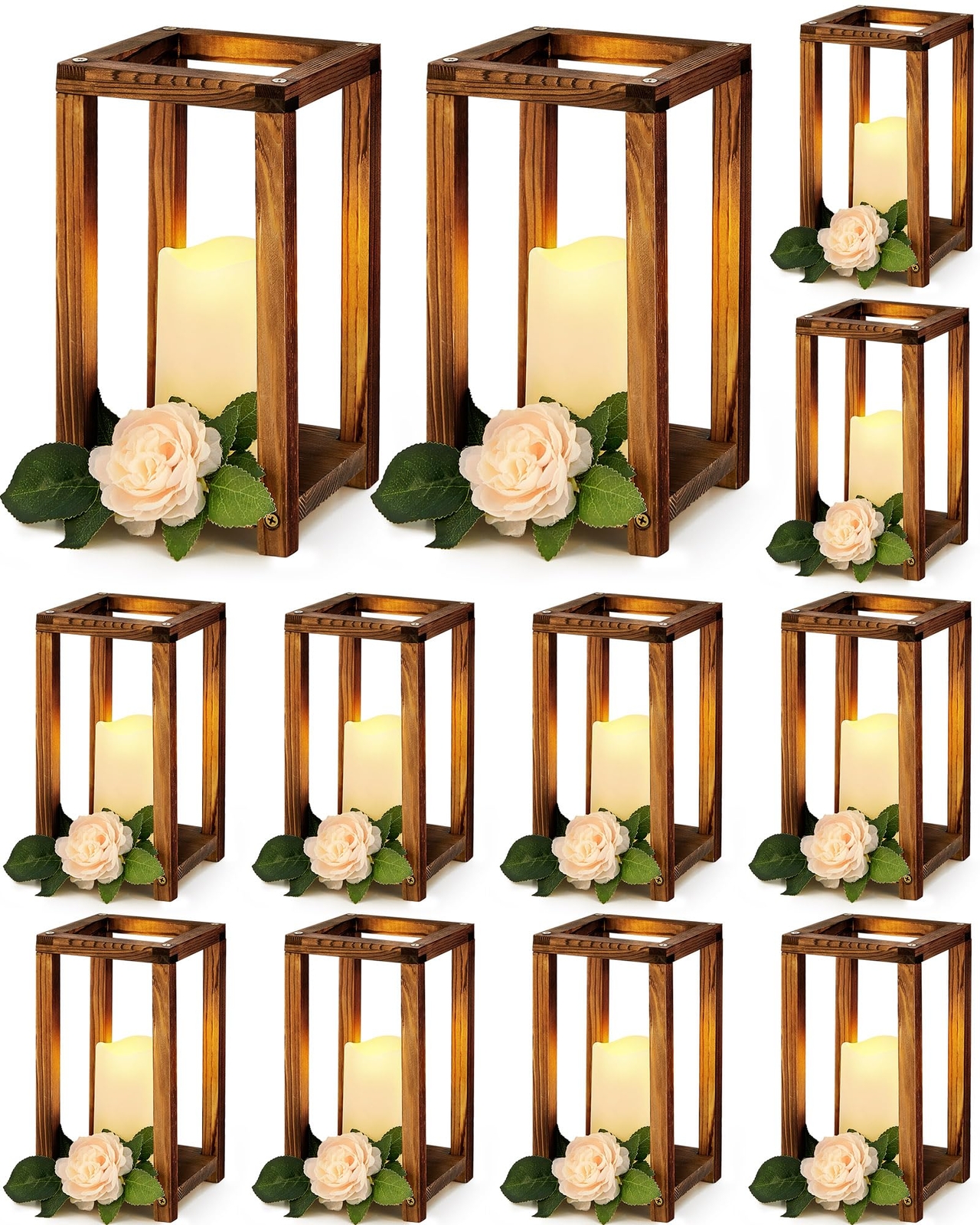 24 Pcs/12 Set Wooden Wedding Lantern Centerpiece Rustic Lantern Candle Holder...