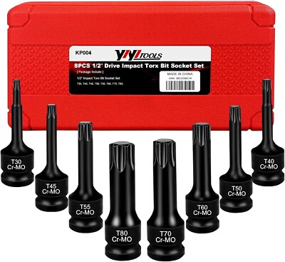 8 Pcs Torx Bit Socket, 1/2'' Drive, Impact T30 T40 T45 T50 T55 T60 T70 T80 Steel
