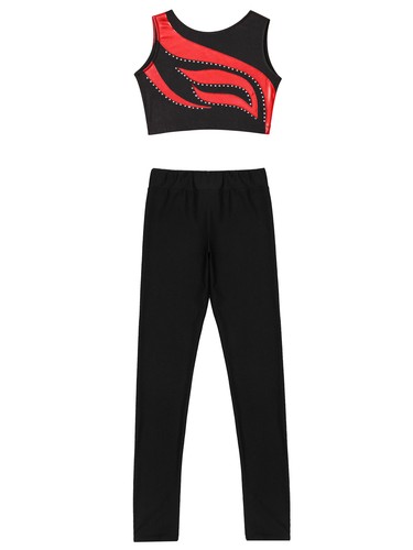 Girls Kids Sets Dancing Dancewear Tracksuit Outfit Black Tights Clothing 2Pcs - Picture 48 of 57