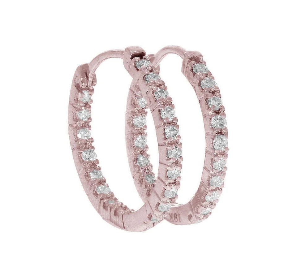 Hoops Earrings 0.60 Ct SI1 G InOut Side Natural Diamond 18K White Gold Pave Set - Image 3 of 4