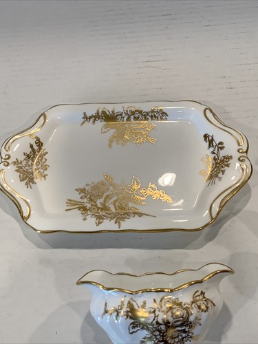 HAMMERSLEY England 4952 gold floral small creamer sugar bowl and tray set - Picture 6 of 7