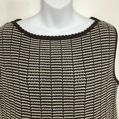 St John Knits L Brown White Sleeveless Tank Top Shell Pullover - Picture 2 of 5