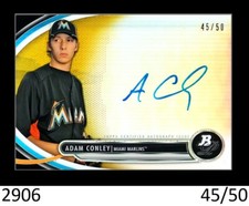 1-2013 BOWMAN PLATINUM GOLD REFRACTOR AUTO ADAM CONLEY MARLINS 45/50