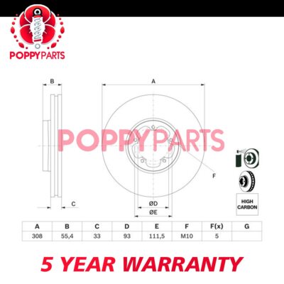 Fits Ford Transit Custom Tourneo 2.0 D 2.2 dCi Brake Disc Front Poppy #2