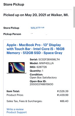 Apple MacBook Pro 13in (512GB,Intel Core i5 10th Gen., 2.3 GHz, 16GB) Laptop...