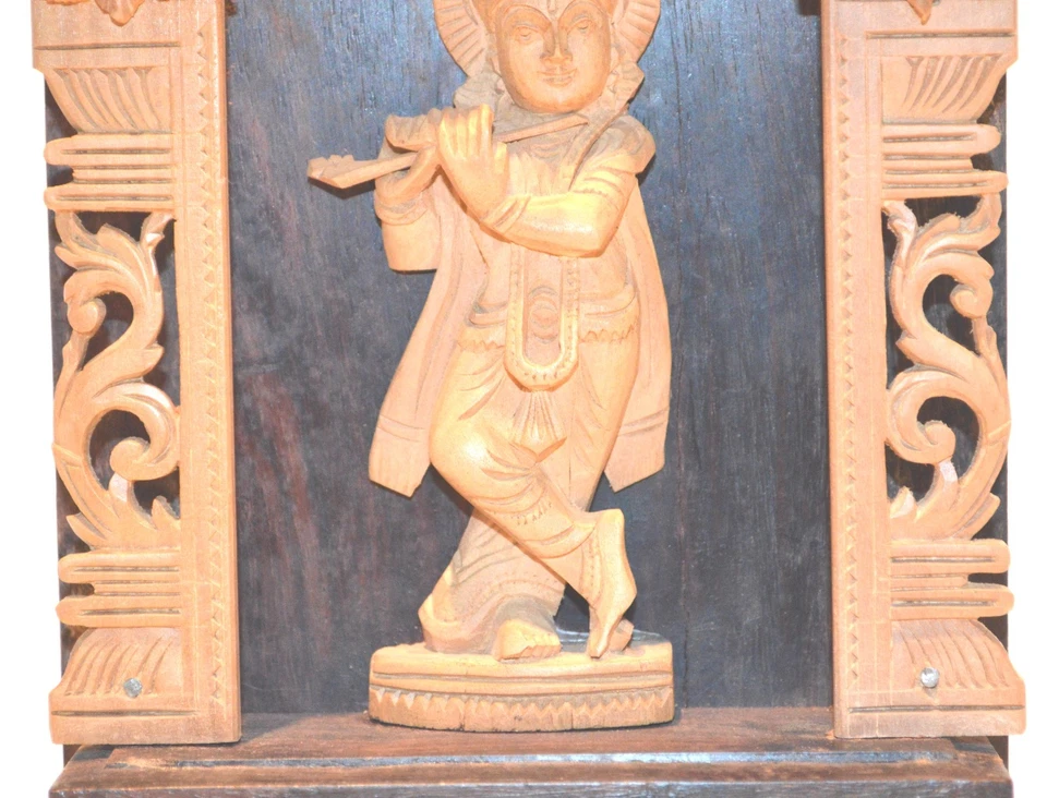 Krishna Flauta Sándalo Palisandro Estatuilla Hindú Vishnu Antigua Estatua De Colección g Foto 4 de 4