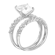 Sterling Silver Engagement / Wedding CZ Ring Set w/ 8mm 2.5 ct Center CZ Stone