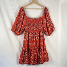A. Calin By Flying Tomato Bohemian Smocked Tiered Bubble Puff Sleeve Dress Large