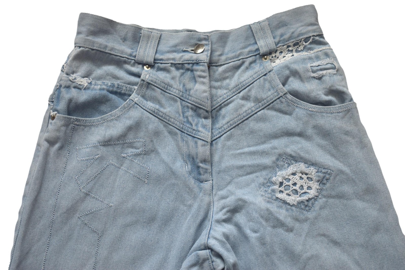 Womens Vintage Jeans 90s Pale Blue Distressed Look Zip Fly Tapered Retro 10 image 3