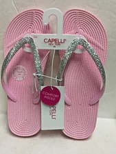 Capelli  New York Girls Flip Flops Sandals Shoes Size 3-4 Silver Pink NWT