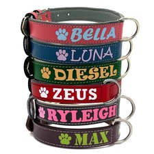 Personalized Black Brown Leather Padded Dog Collar Free Name Phone Number  ID