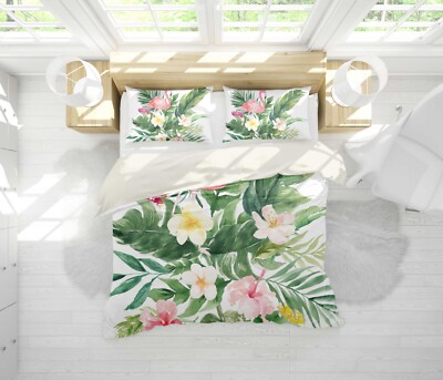 3D Flower Plant Watercolor Quilt Cover Set Bedding Sets Pillowcases Queen