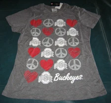 NEW Ohio State Buckeyes Peace & Love T-Shirt By Creative Apparel - Women's Large