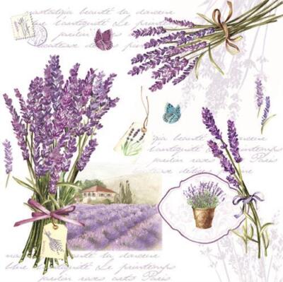 20 Servietten Blumen Bouquet de Lavande Lavendel lila Natur Tischdeko 33x33cm