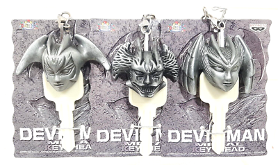 3 DEVILMAN DEVIL LADY METAL KEY HEAD FIGURE KEYCHAIN KEY RING 