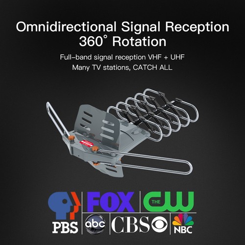 HDTV Outdoor Amplified Digital Antenna 360 Rotor HD TV UHF VHF FM 150Mile+Stand - Bild 4 von 19