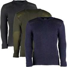 Army Wooly Pully 100% Wool Commando Jumper Sweater Shoulder Elbow Patches