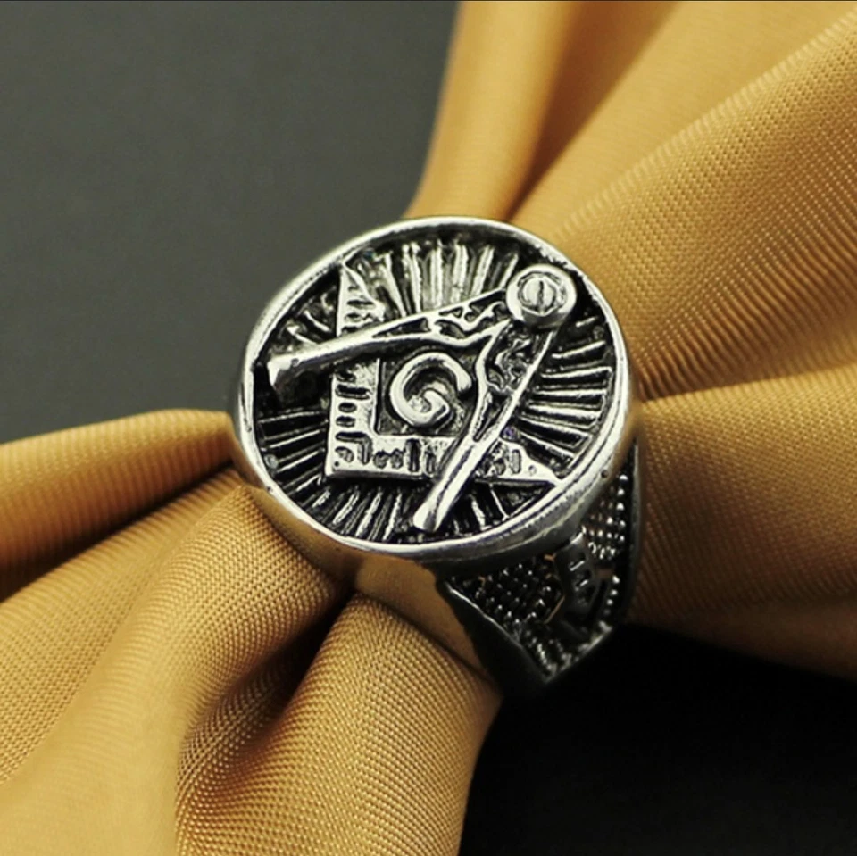 Anillo Masónico Cuadrado G y Pilares Para Hombre Master Mason Grado Joyería Rara Talla 6-12 Foto 2 de 4