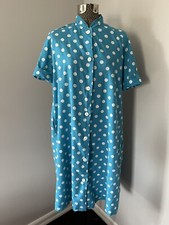 Vtg Evelyn Pearson Polka Dot House Dress Robe Blue Button Down Muumuu MuMu