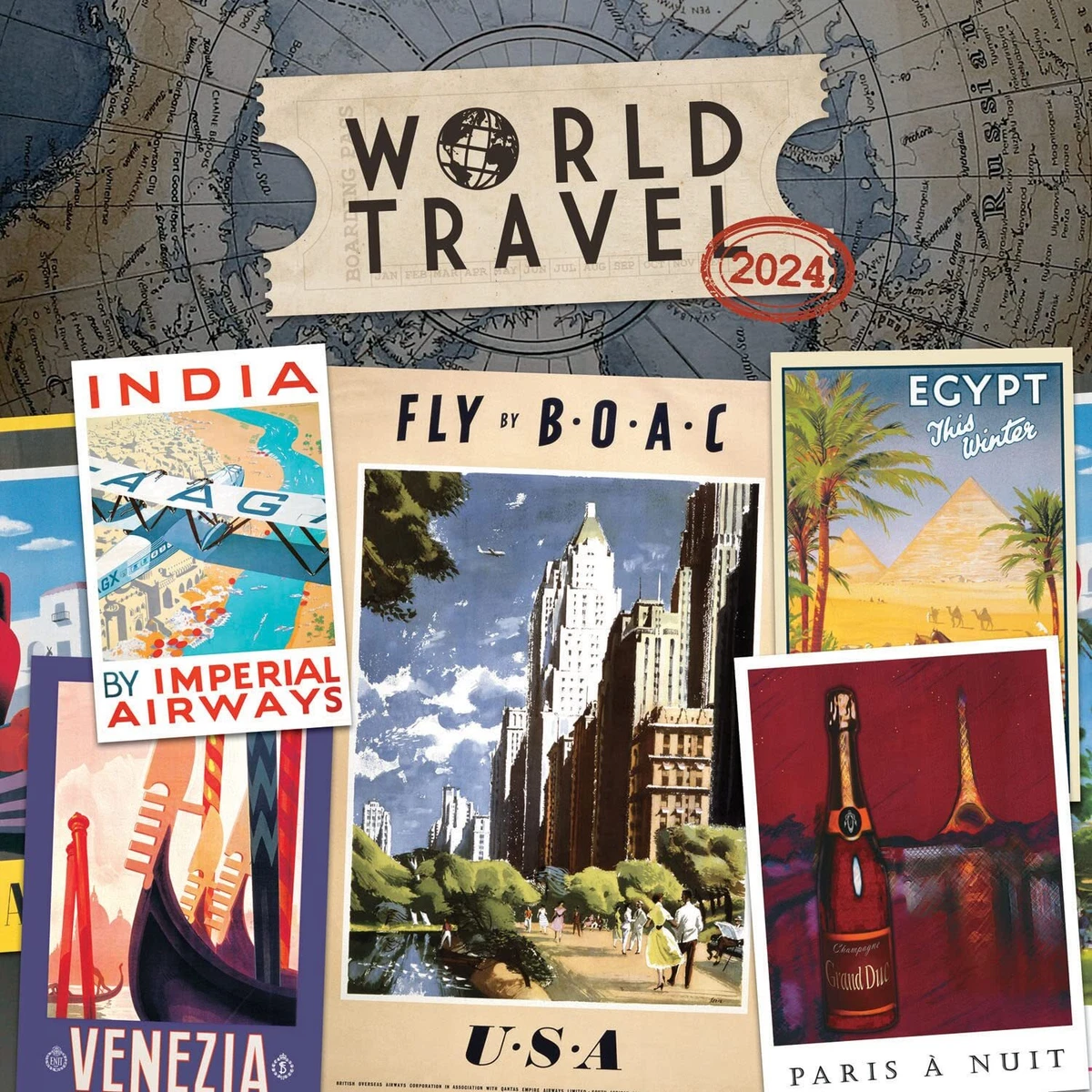 world-travel-vintage-poster-art-2024-wall-calendar-brand-new-835045-ebay