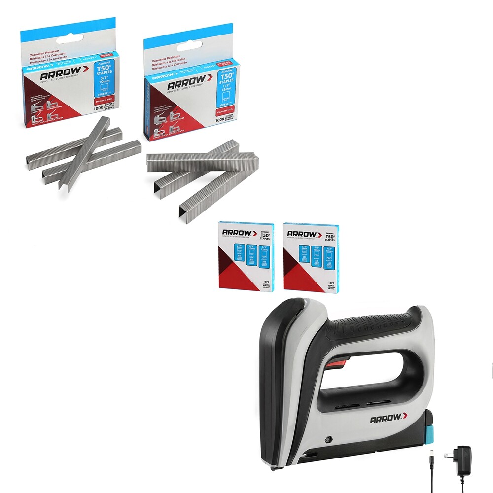 Arrow Cordless Staple Gun Kit Electric Stapler 3750PC T50 1/4" 3/8" 1/2" Staples