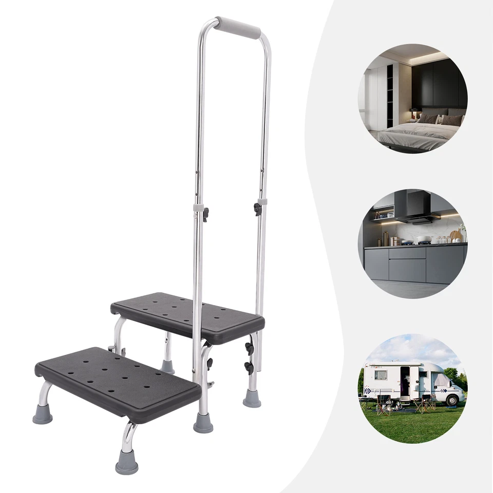 Heavy Duty 2 Steps Medical Foot Stool Adjustable elderly Step Stool with Handle - Image 4 of 4