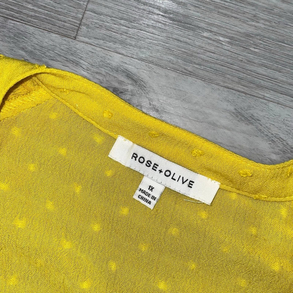 Blusa rosa y oliva para mujer 1X túnica lunares suizos abotonada campesina fluida Foto 3 de 4