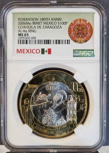 2006 MEXICO SILVER 100 PESOS COAHUILA DE ZARAGOZA NGC MS 65 GEM BU BEAUTY