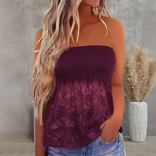 Damen Stretch Freizeit Slim Shirt Tank Trägerlos Bandeau Röhre Top Strand Sommer☾ - Bild 12 von 17