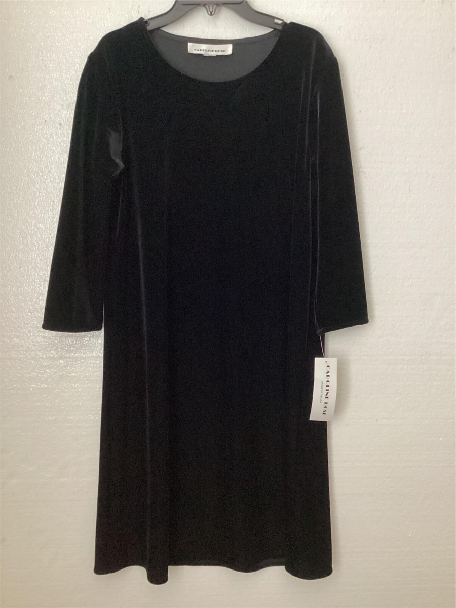 Caroline Rose Black Velvet Knee Length Dress L NWT $218