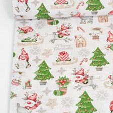 Tissu Lutins de Noël, Rennes et Souris / Fabrics Christmas Elves Coton Popeline