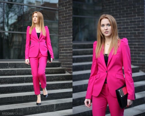 A331 ZARA WOMAN PINK FUCHSIA BLAZER JACKET COAT PUFFED SHOULDERS - XS - Bild 4 von 23