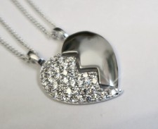 925 ECHT SILBER RHODINIERT 💑 Zirkonia Herz Freundschafts-Doppel-Anhänger Ketten