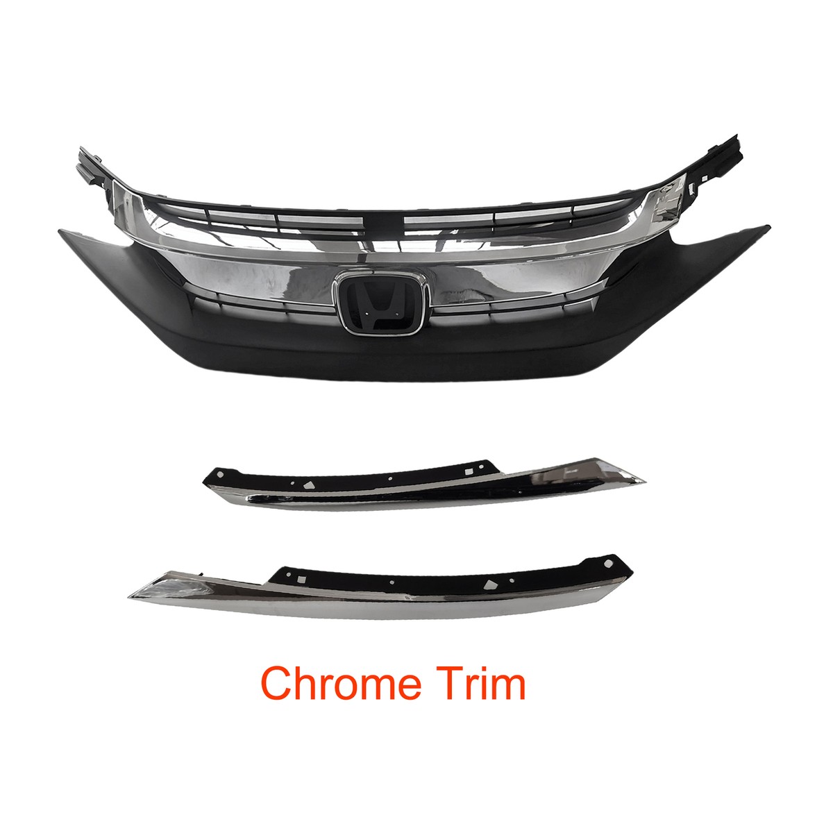 Front Upper Chrome Grille With Trim For Honda Civic 10th Gen 2016-2018 – 1.5L & 2.0L – Mid Valley-1109422