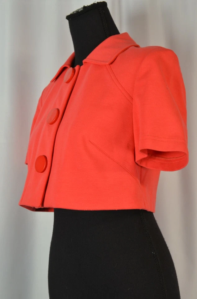 Chaqueta Blazer Kay Unger Para Mujer Recortada Salmón Manga Corta Talla 4 Encogerse de hombros Informal Foto 3 de 4