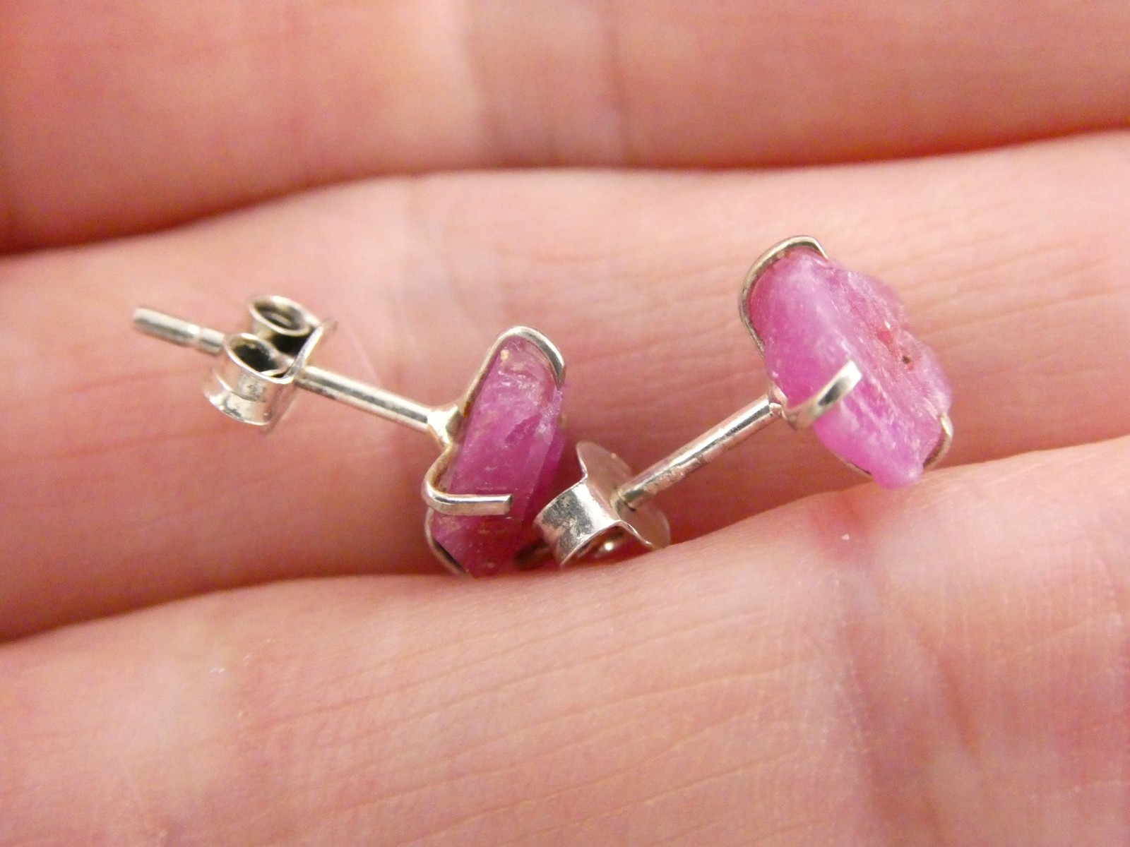 Sterling Silver Rough Lab Created Ruby Stud Earri… - image 16